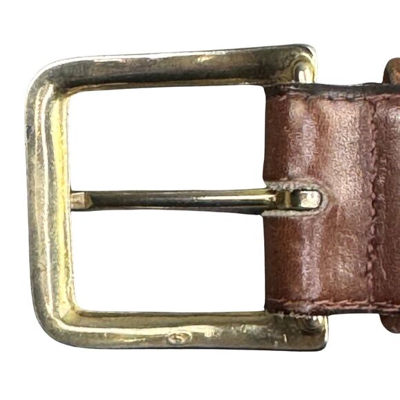 Chaucer Belt Glove Leather Dress Mens Sz 34 Brown Silver Buckle 1" Wide USA VTG - Picture 6 of 12